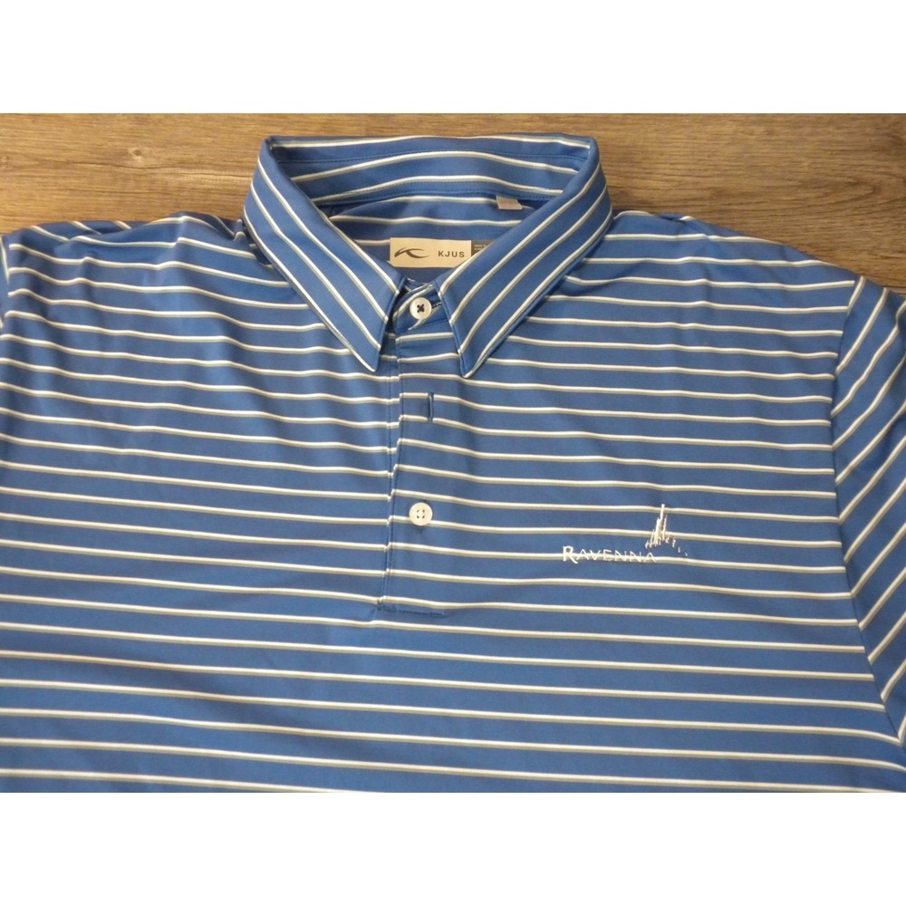 Kjus Polo Shirt Mens 3XL Blue Striped Ravenna Golf Course Nebraska Performance - Picture 3 of 10